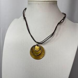 Chico's gold tone pendant necklace on black cord signed costume jewelry